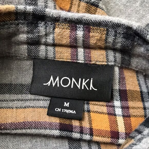 Monki Gray Yellow Plaid Flannel Collared Long Sleeve Casual Winter Shirt Dress M - Picture 12 of 12